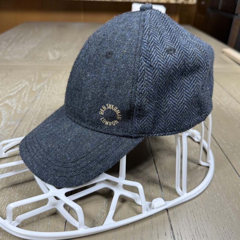 Ben Sherman Hat Cap Strap Back Gray‎ Blue Tweed Herringbone Leather Strap Mens